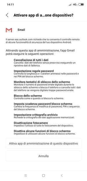 Seleziona Attiva app di amministrazione di questo dispositivo