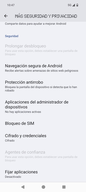 Desplácese y seleccione  Bloqueo de SIM