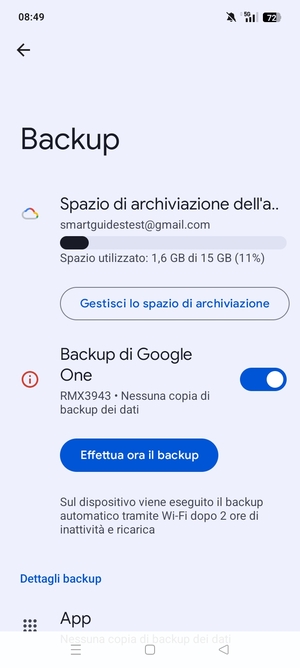 Seleziona Spazio di archivazione dell'account