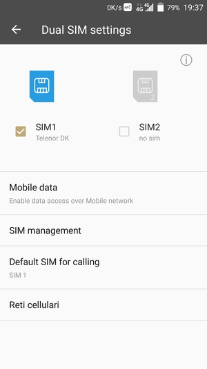Seleziona SIM1 o SIM2 e poi Reti cellulari