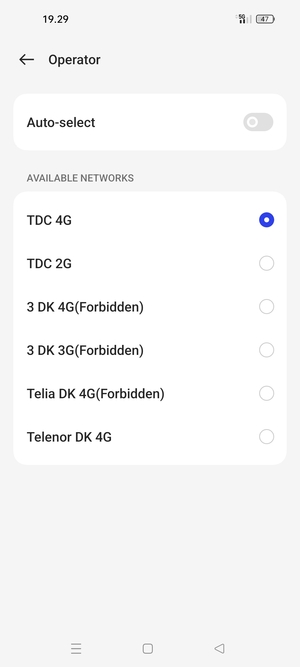 Select a network operator from the list
