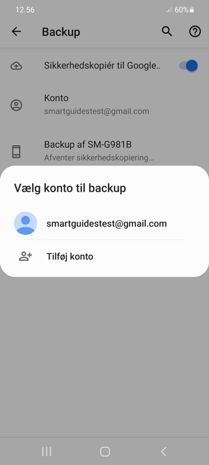 Vælg din sikkerhedskopi-konto