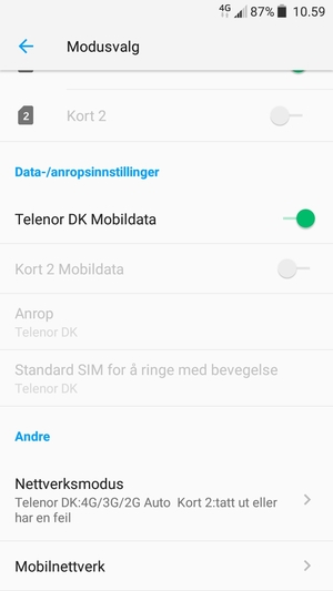 Bla til og velg Mobilnettverk
