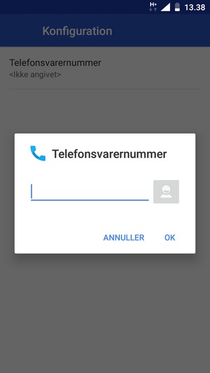 Indtast Telefonsvarernummer og vælg OK