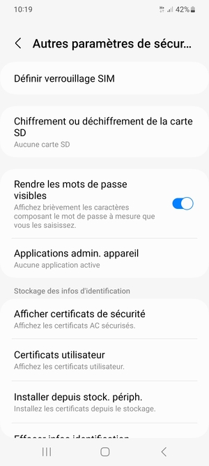 Sélectionnez Définir verrouillage SIM