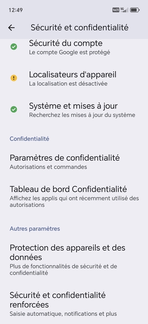 Faites défiler et sélectionnez Sécurité et confidentialité renforcées