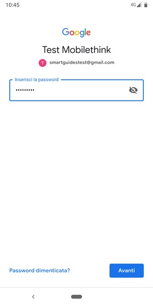 Inserisci la tua password e seleziona Avanti