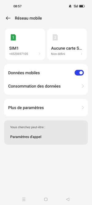 Sélectionnez SIM1 ou SIM2