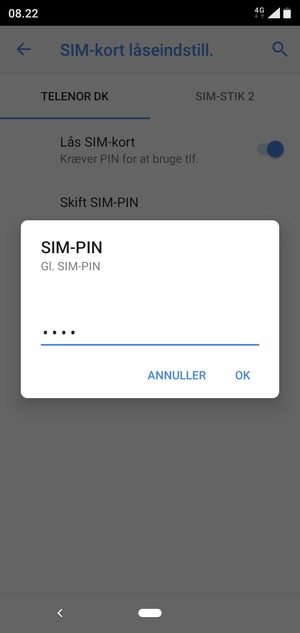 Indtast din Gamle PIN-kode til SIM-kort og vælg OK