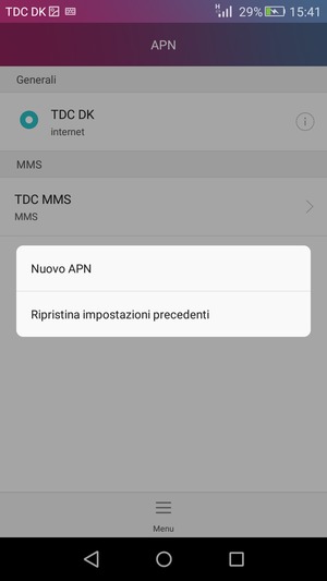 Seleziona Menu e Ripristina impostazioni precedenti
