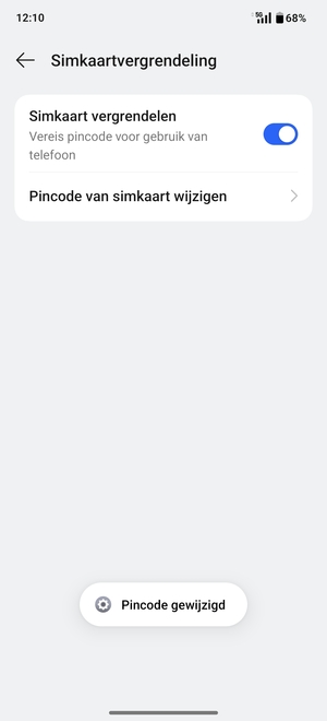 Uw Pincode voor simkaart is gewijzigd