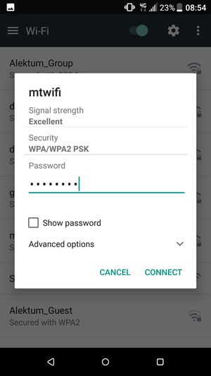 Enter the Wi-Fi password and select CONNECT