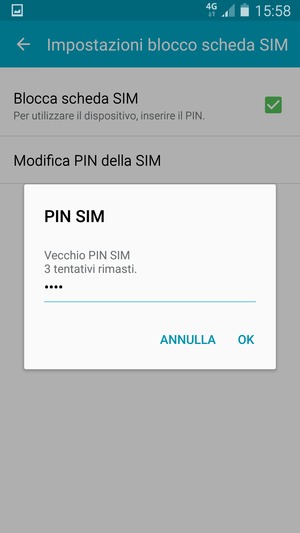 Inserisci Vecchio PIN SIM e seleziona OK