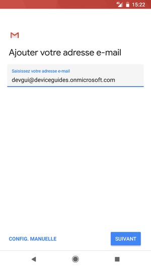 Saisissez votre adresse e-mail et sélectionnez CONFIG. MANUELLE
