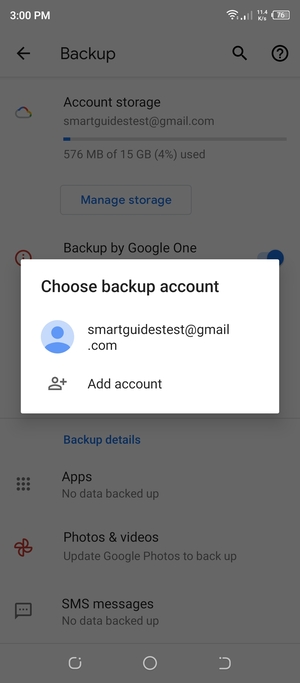 Select your backup account