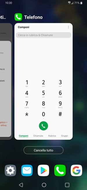 Seleziona Cancella tutto per chiudere tutte le applicazioni in esecuzione