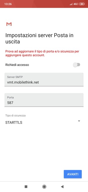 Seleziona Tipo di sicurezza