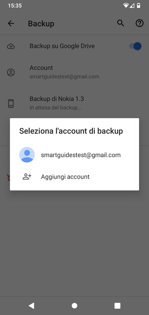 Seleziona il tuo account di backup