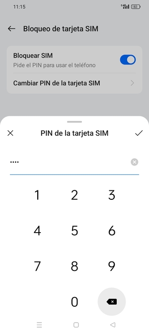 Introduzca PIN actual de la tarjeta SIM y seleccione Aceptar
