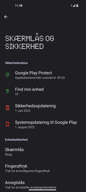 For at aktivere din skærmlås, gå til menuen Skærmlås og sikkerhed og vælg Skærmlås