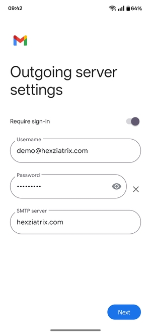 Enter Outgoing server address and select Next