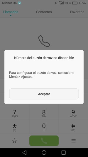 Si el correo de voz no está configurado, seleccione Aceptar