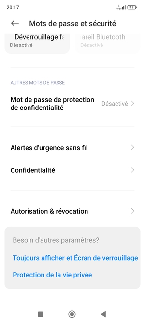 Faites défiler et sélectionnez Confidentialité