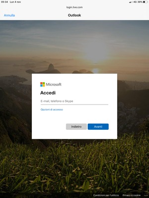 Inserisci Indirizzo email e seleziona Avanti