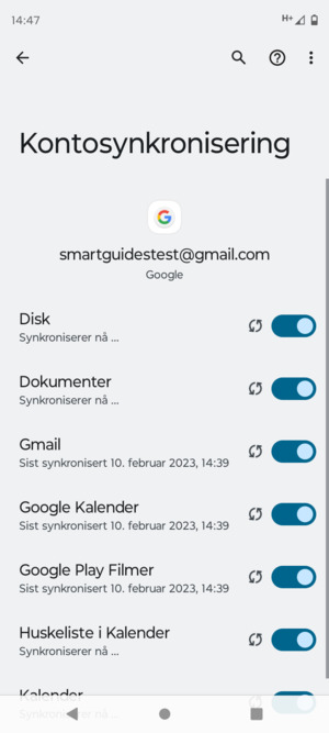 Din informasjon blir synkronisert