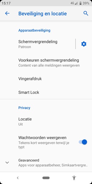 Scroll naar en selecteer Geavanceerd
