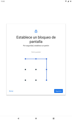 Dibuje un patrón de desbloqueo y seleccione Siguiente