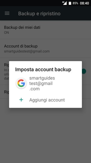 Seleziona il tuo account di backup
