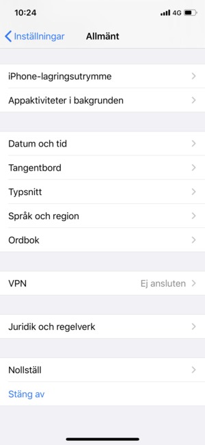 Scrolla till och välj Nollställ