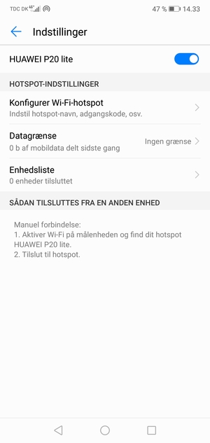 Din telefon er nu sat op til brug som modem