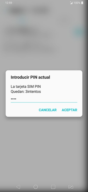 Introduzca su Actual PIN de tarjeta SIM y seleccione ACEPTAR