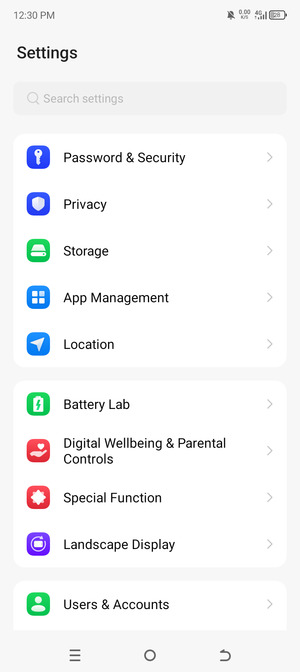 Scroll to and select Password & Security