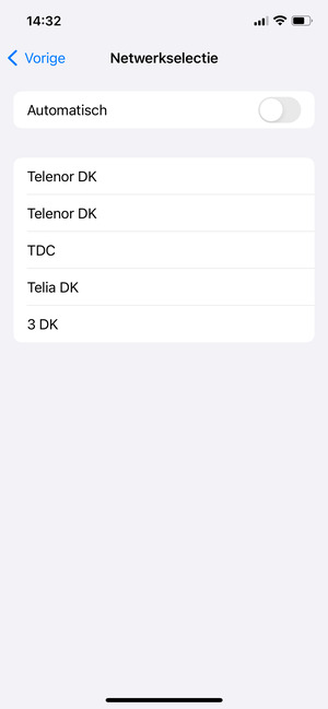 Selecteer een netwerkoperator uit de lijst