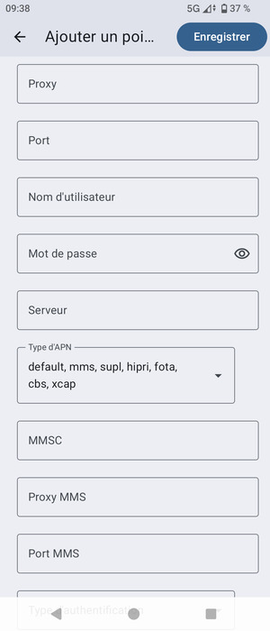 Faites défiler et sélectionnez Type d'APN