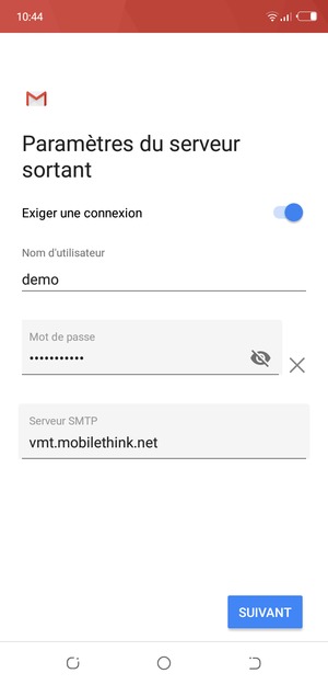 Saisissez l'adresse du serveur sortant