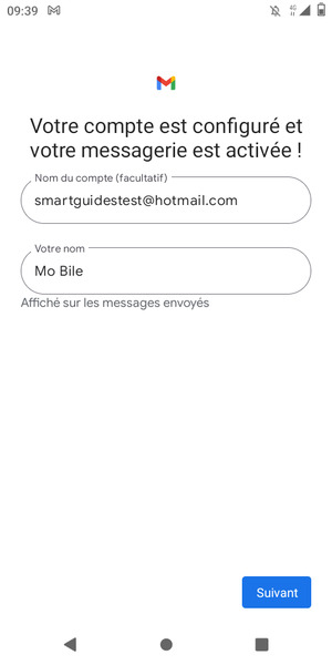 Donnez un nom à votre compte et saisissez votre nom. Sélectionnez Suivant