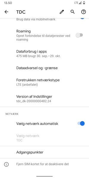 Slå Vælg netværk automatisk fra