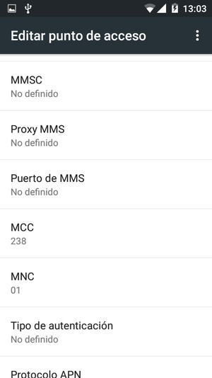 Desplácese hacia abajo e introduzca la información MMS