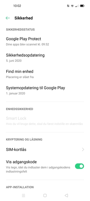 Scroll til og vælg SIM-kortlås