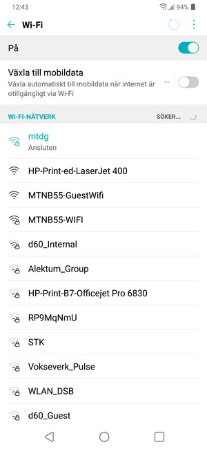 Du är nu ansluten till Wi-Fi nätverket