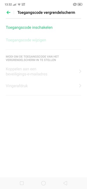 Selecteer Toegangscode inschakelen