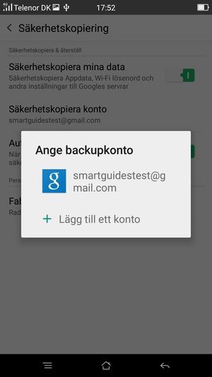 Tryck på ditt säkerhetskopieringskonto