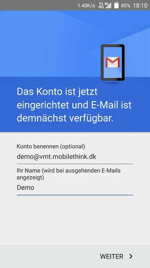 Geben Sie Ihrem Konto einen Namen und geben Sie Ihren Namen ein. Wählen Sie WEITER