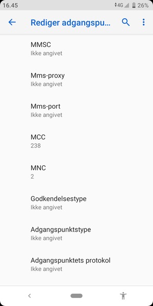 Scroll ned og indtast internet-oplysninger