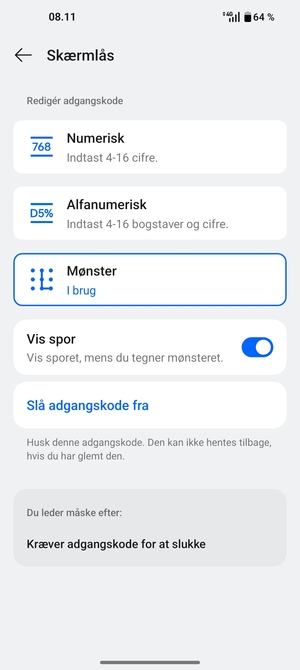Din telefon er nu sikret med en skærmlås