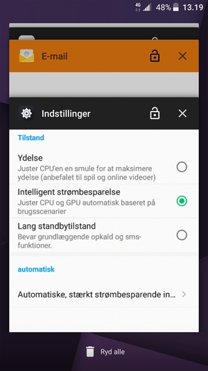 Vælg Ryd alle for at lukke alle åbne apps
